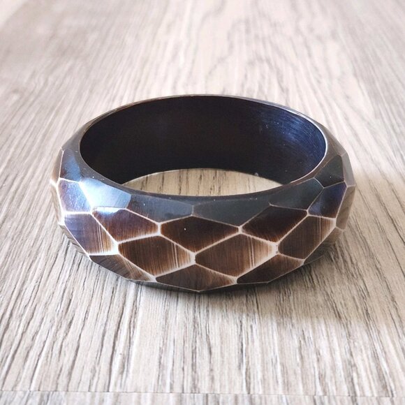 Retro Lucite Faceted Bangle Bracelet Chunky Vintage Jewelry Brown Boho Chic READ - Picture 1 of 9